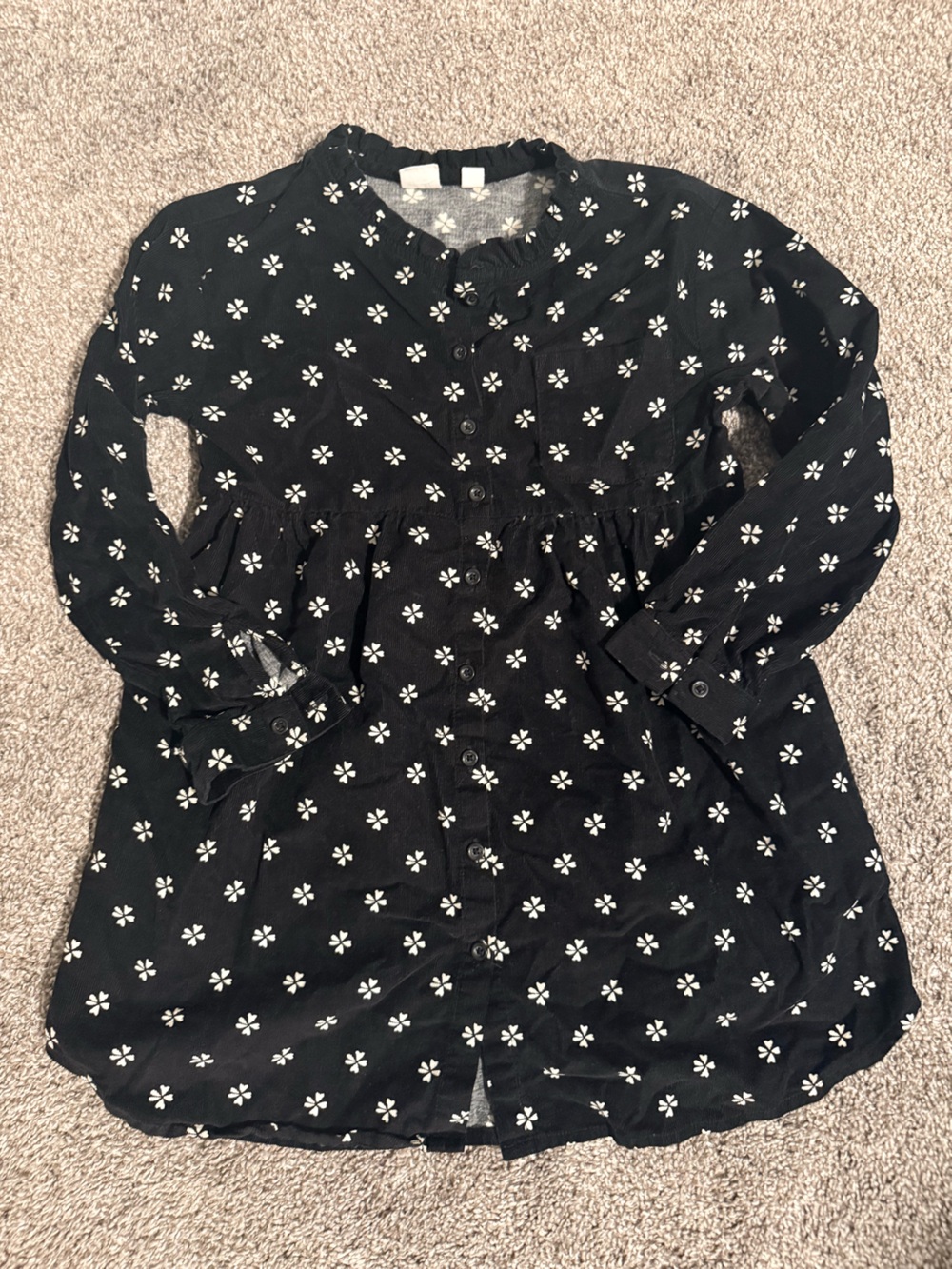 GAP Black Long-Sleeve Floral Corduroy Button Dress for Kids